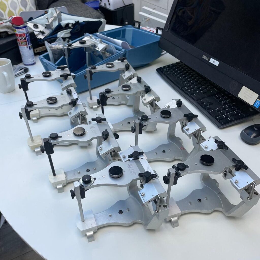 a row of dental components